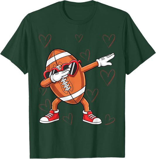 Dabbing Football Heart Glasses Valentines Day Sports Boys T-Shirt - T-Shirt | Forest