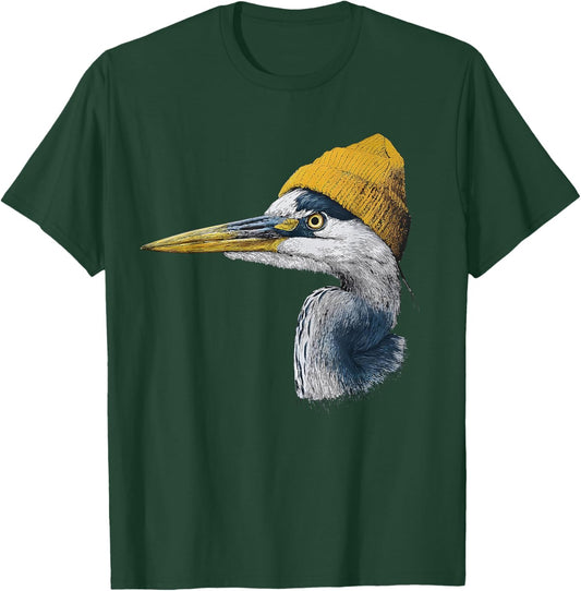 Great Blue Heron Birding Yellow Beanie T-Shirt - T-Shirt | Forest