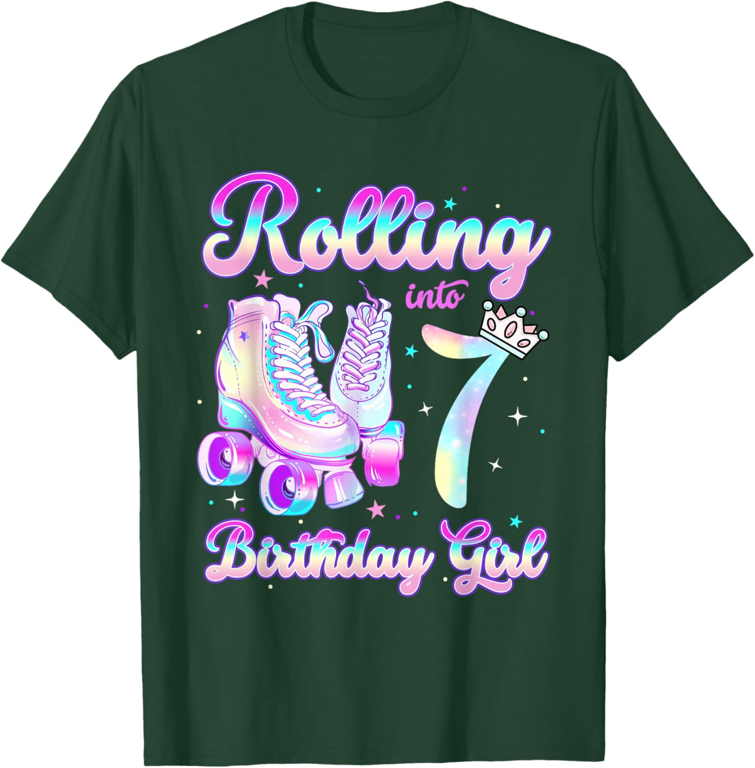 Kids Rolling Into 7 Roller Skating 7th Birthday Girls Party T-Shirt - T-Shirt | Forest