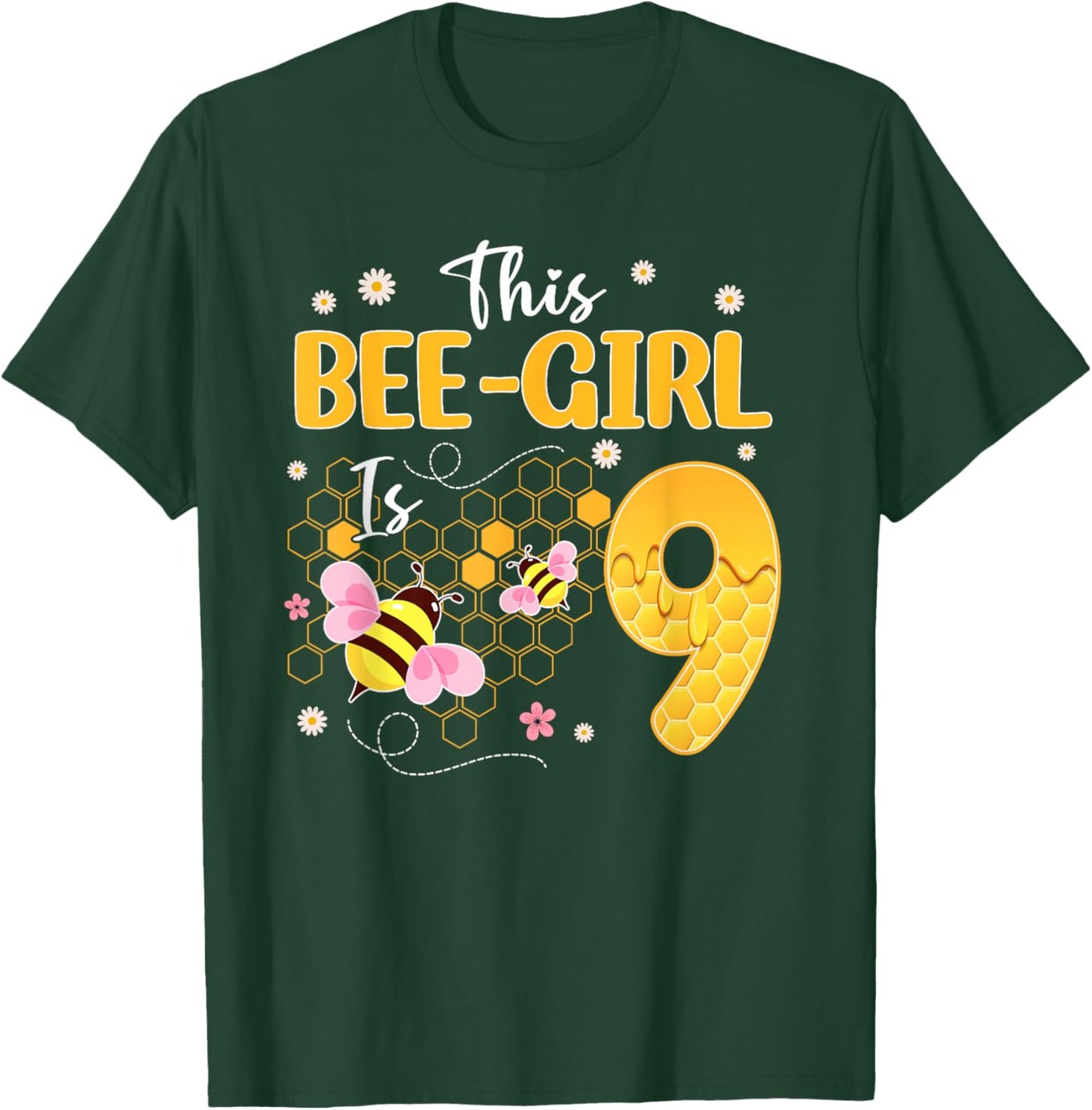 This Bee-Day Girl is 9 Year Old Birthday Bee Theme Party T-Shirt - T-Shirt | Forest