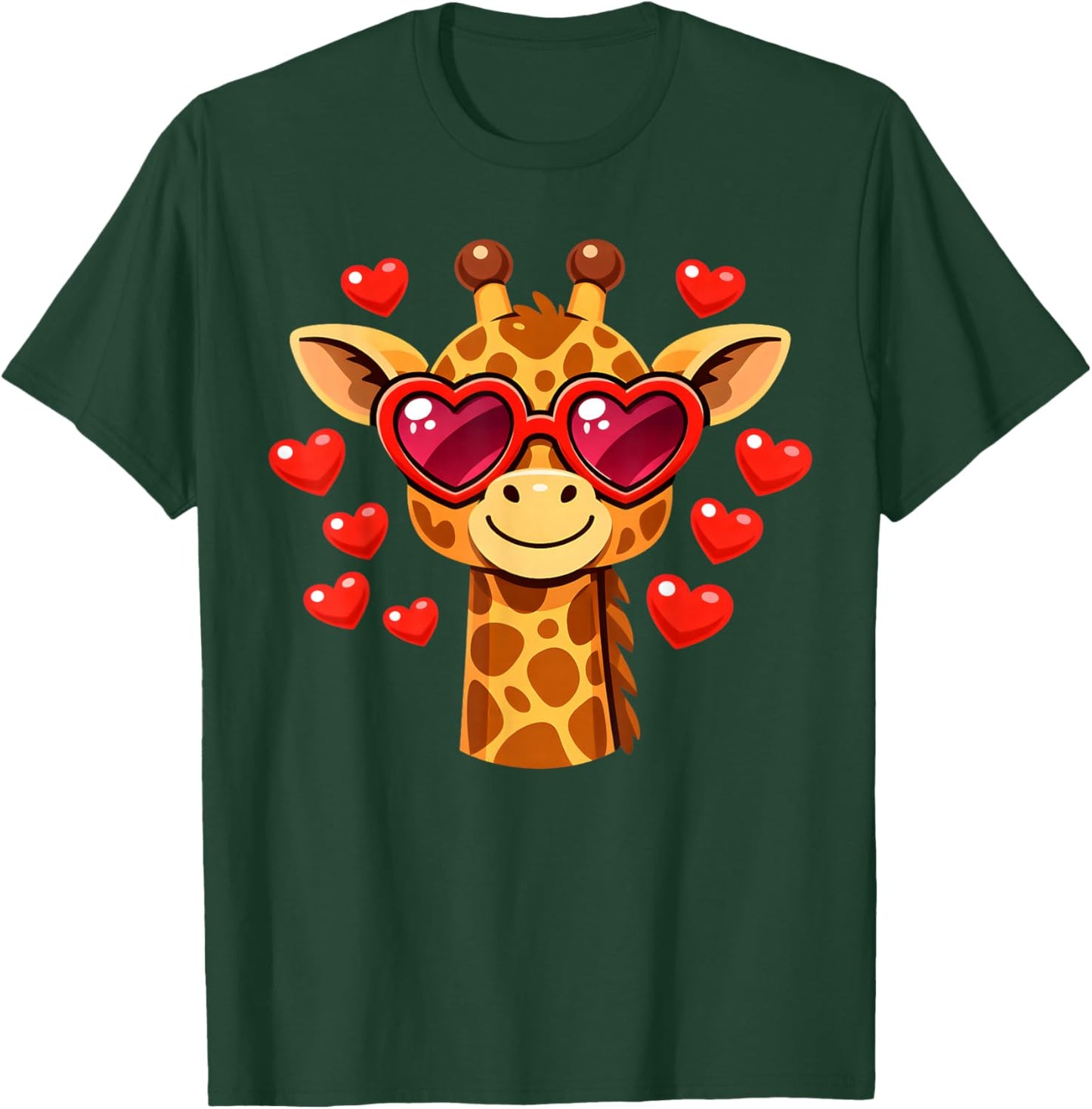 Kawaii Giraffe Heart Glasses Valentine's Day Animal Lovers T-Shirt - T-Shirt | Forest