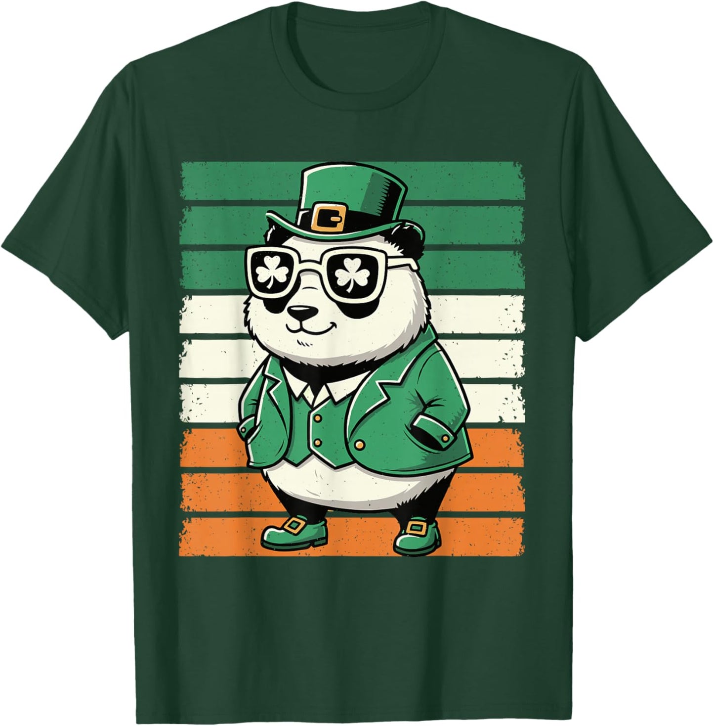 Retro Panda St Patty's Shamrock Funny St Patrick's Day T-Shirt - T-Shirt | Forest