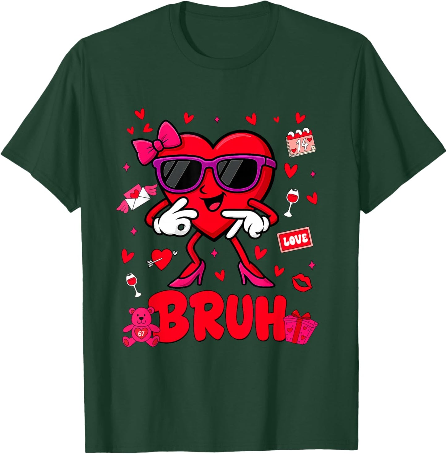 Funny Meme 67 Six Seven Bruh Valentine Heart Women Girl Kids T-Shirt - T-Shirt | Forest