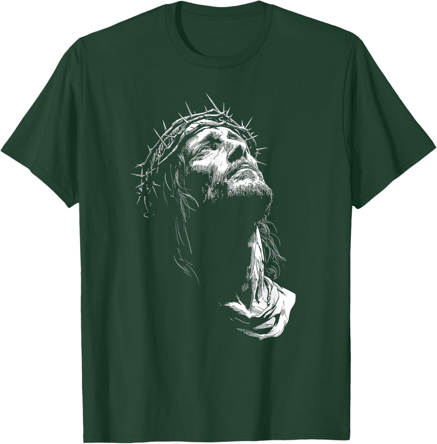 Jesus Christ Crown of Thorns Black and White Line Art T-Shirt - T-Shirt | Forest
