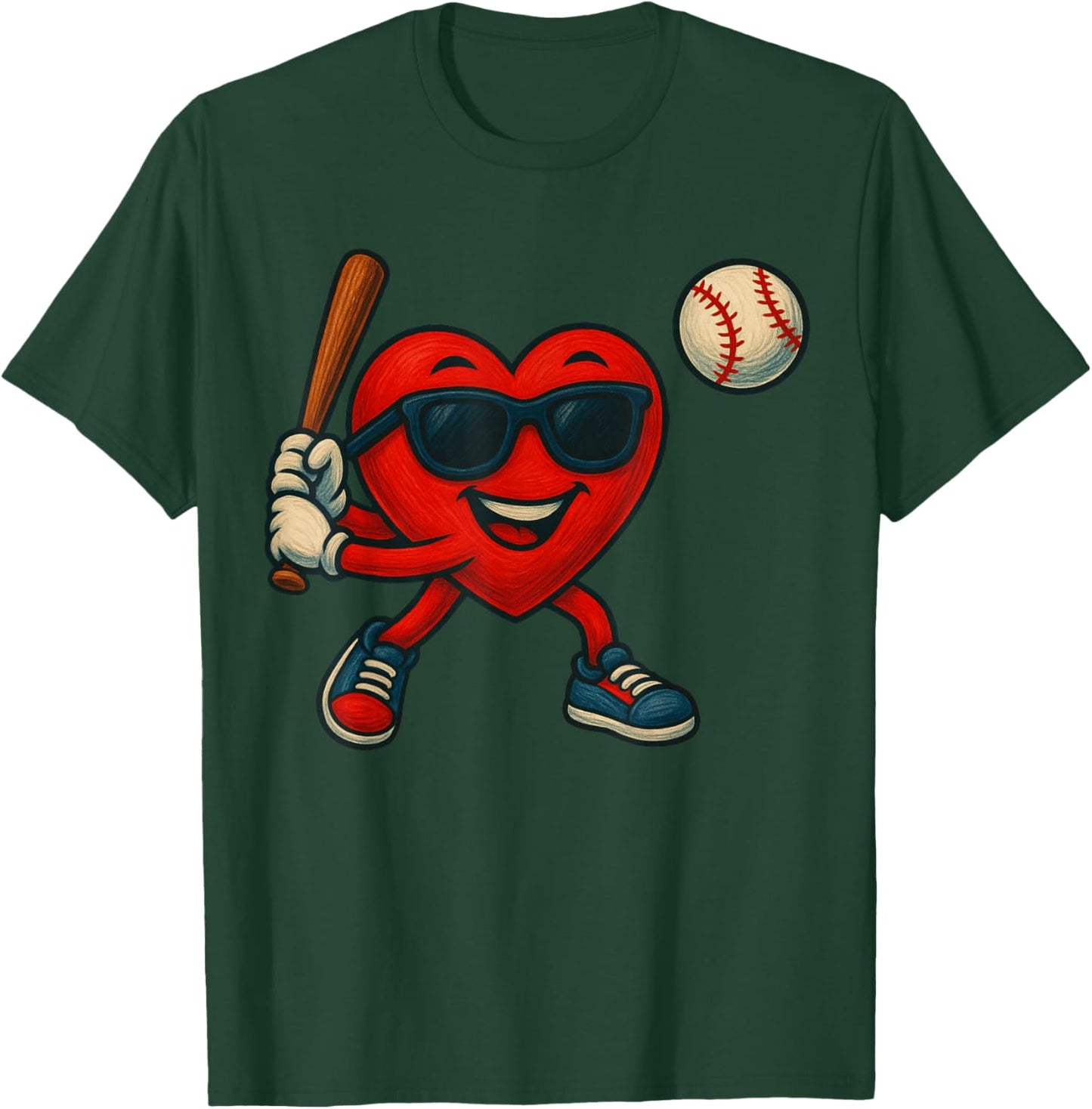 Valentines Day Baseball Funny Red Heart Love Boys Kids T-Shirt - T-Shirt | Forest