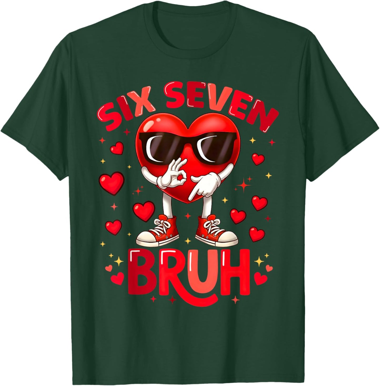6 7 Valentines Day Shirt Men Boys Funny Heart Meme Six Seven T-Shirt - T-Shirt | Forest