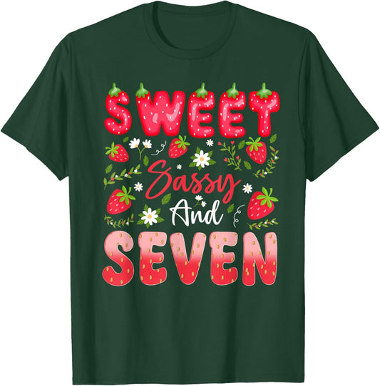 7th Birthday Girl Strawberry Sweet Sassy and Seven T-Shirt - T-Shirt | Forest