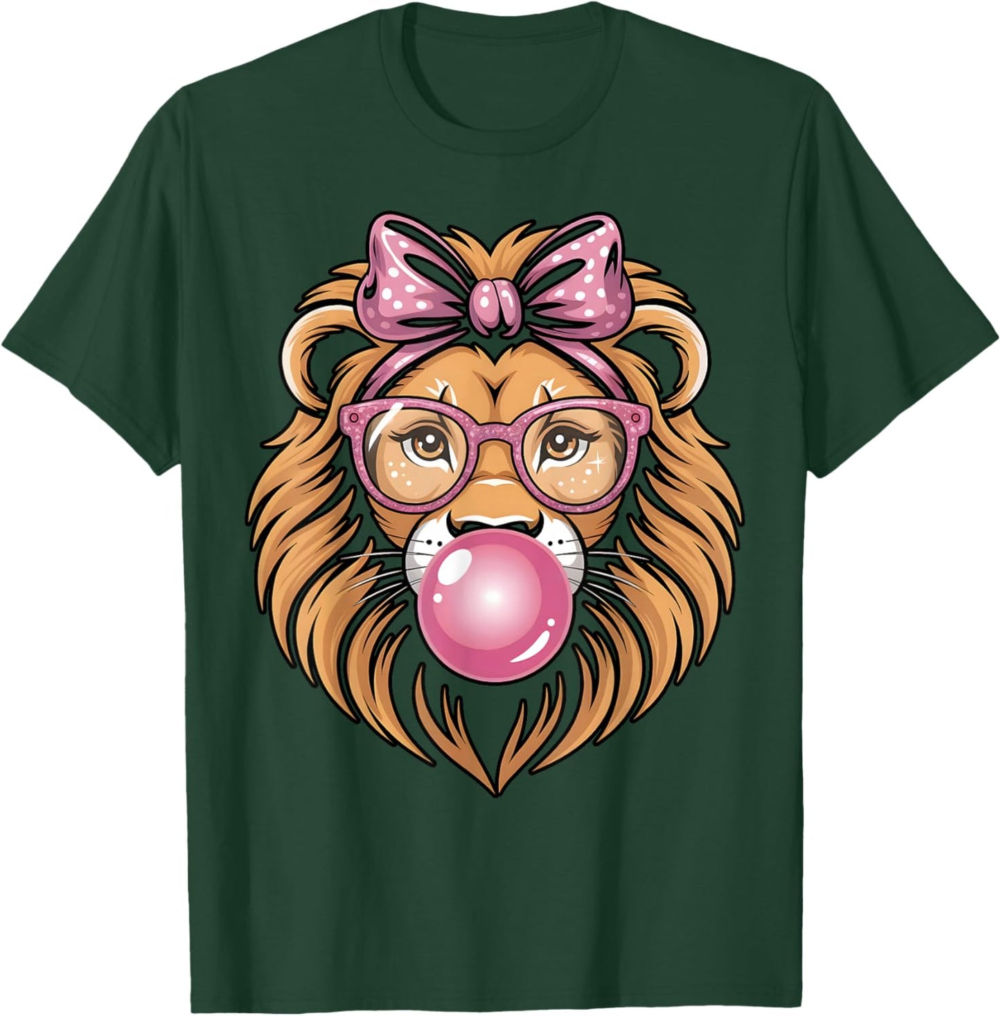 Cute Girly Sassy Lion with Pink Bow Pink Glasses Bubblegum T-Shirt - T-Shirt | Forest