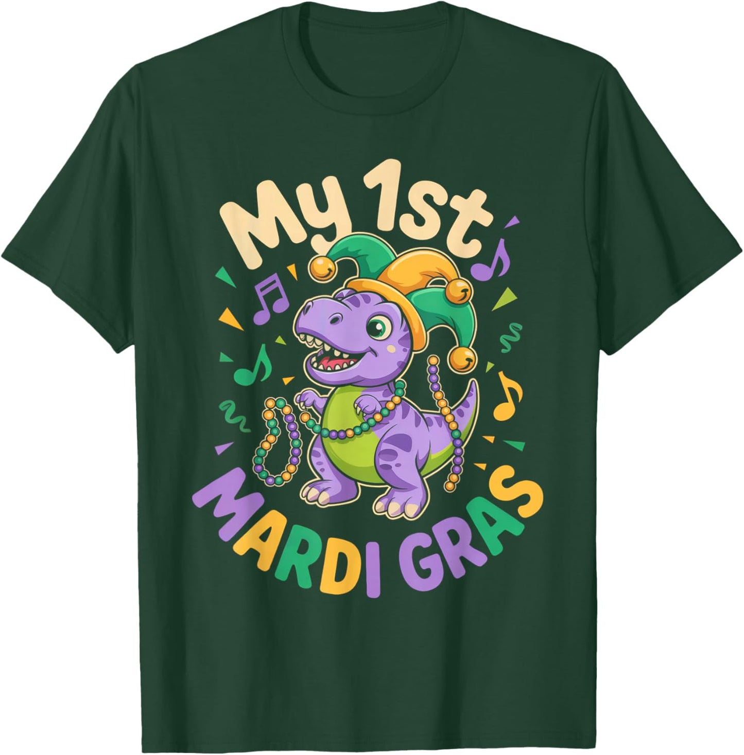 My First Mardi Gras Cute Dino Jester in Hat T-Shirt - T-Shirt | Forest