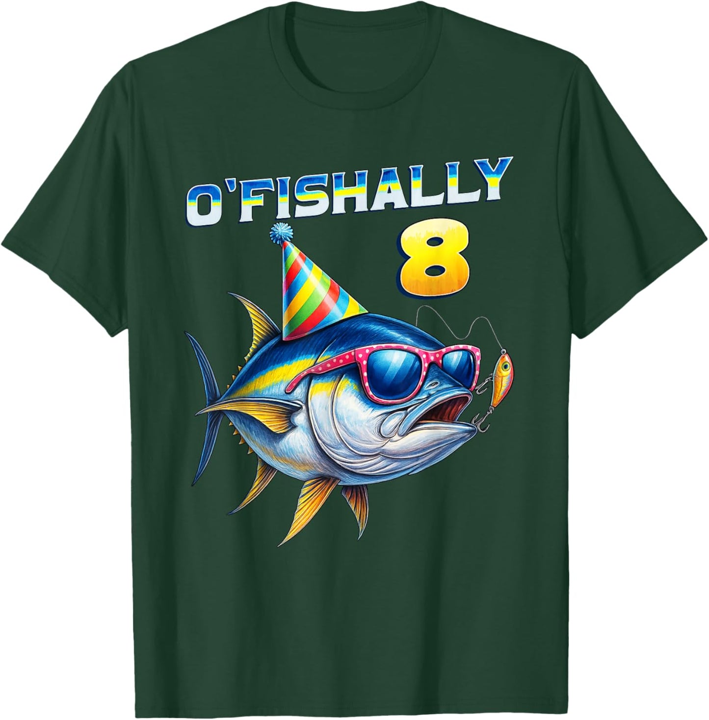 O'fishally 8 Years Old Funny Fishing 8th Birthday Tuna Fish T-Shirt - T-Shirt | Forest