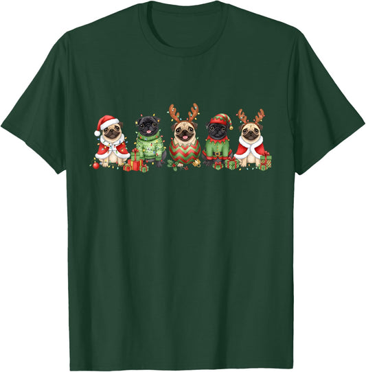 Pug Dogs Christmas Lights Pugmas Santa Dog Lover Gifts T-Shirt - T-Shirt | Forest
