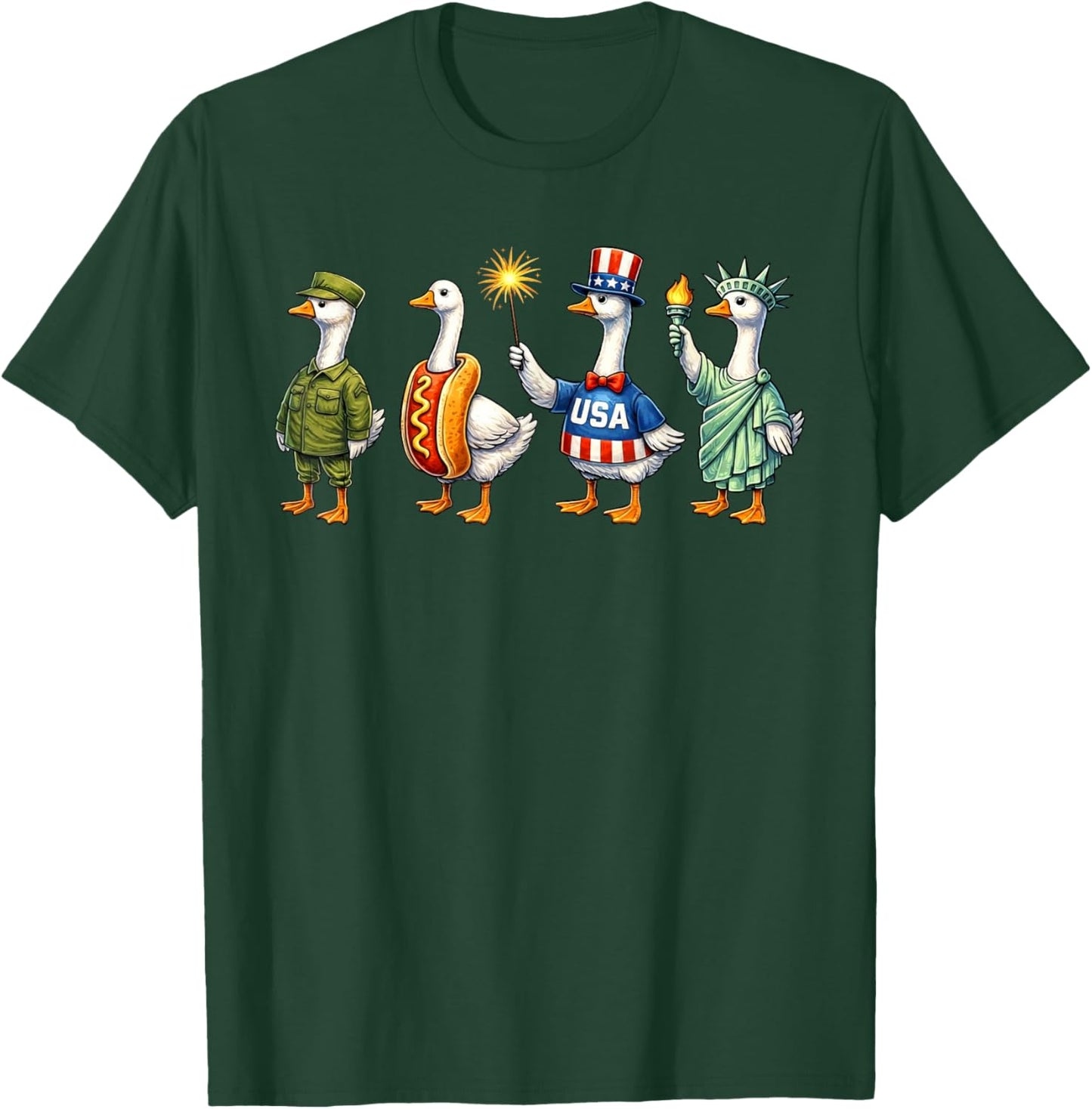 America Goose Squad Happy Fourth 4th of July American Flag T-Shirt - T-Shirt | Forest