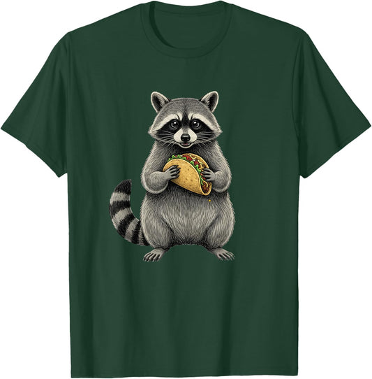 Cute Raccoon Eats Taco Mexican Food Sweet Raccoon Lovers T-Shirt - T-Shirt | Forest