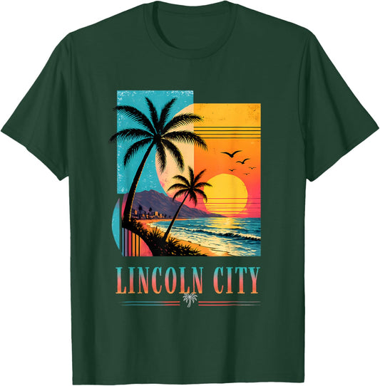 Lincoln City Beach Sunset 2026 Summer Vacation Retro Vibes T-Shirt - T-Shirt | Forest