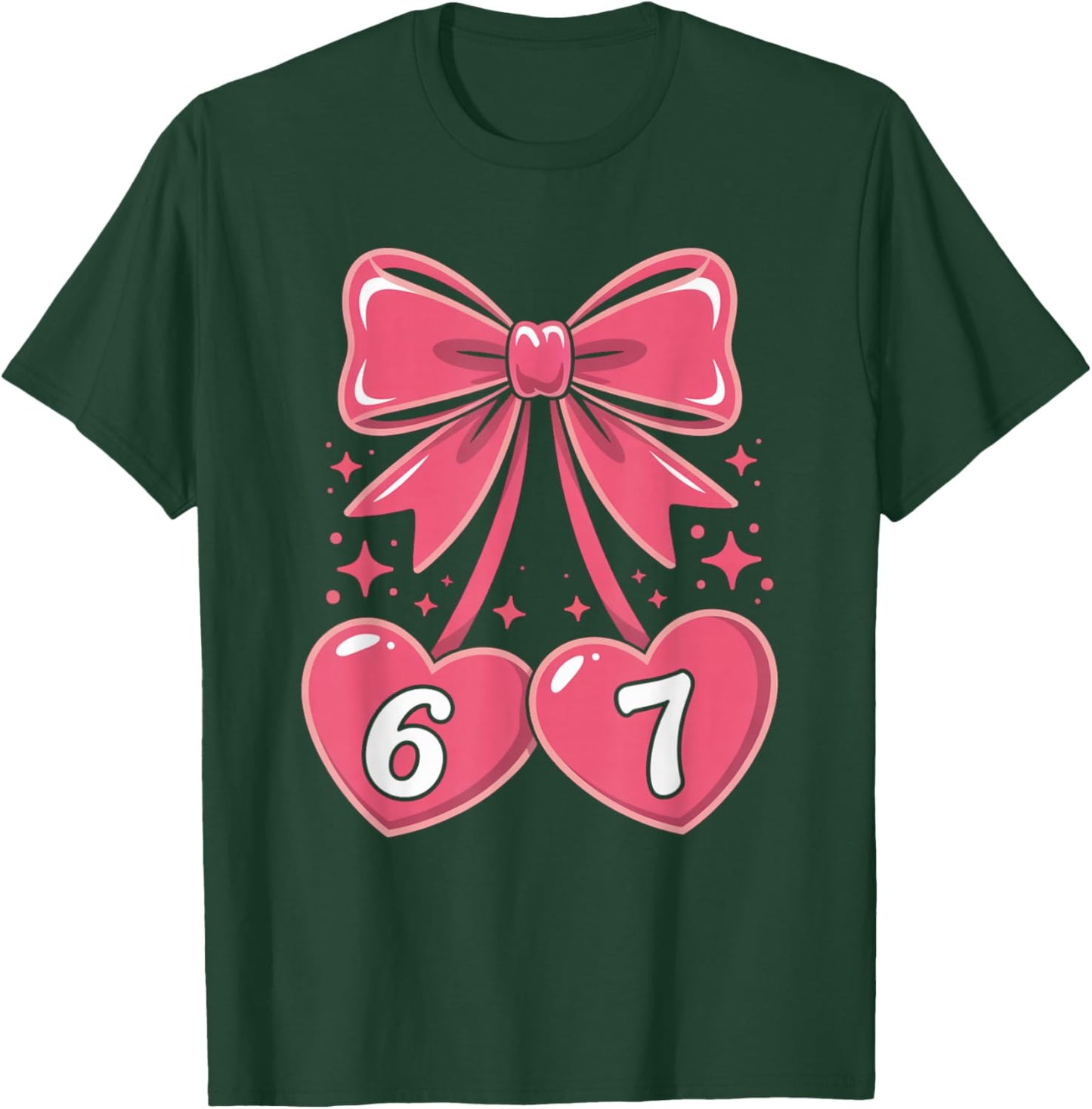 67 Valentines Day Hearts Bow Cute Pink Number Love T-Shirt - T-Shirt | Forest