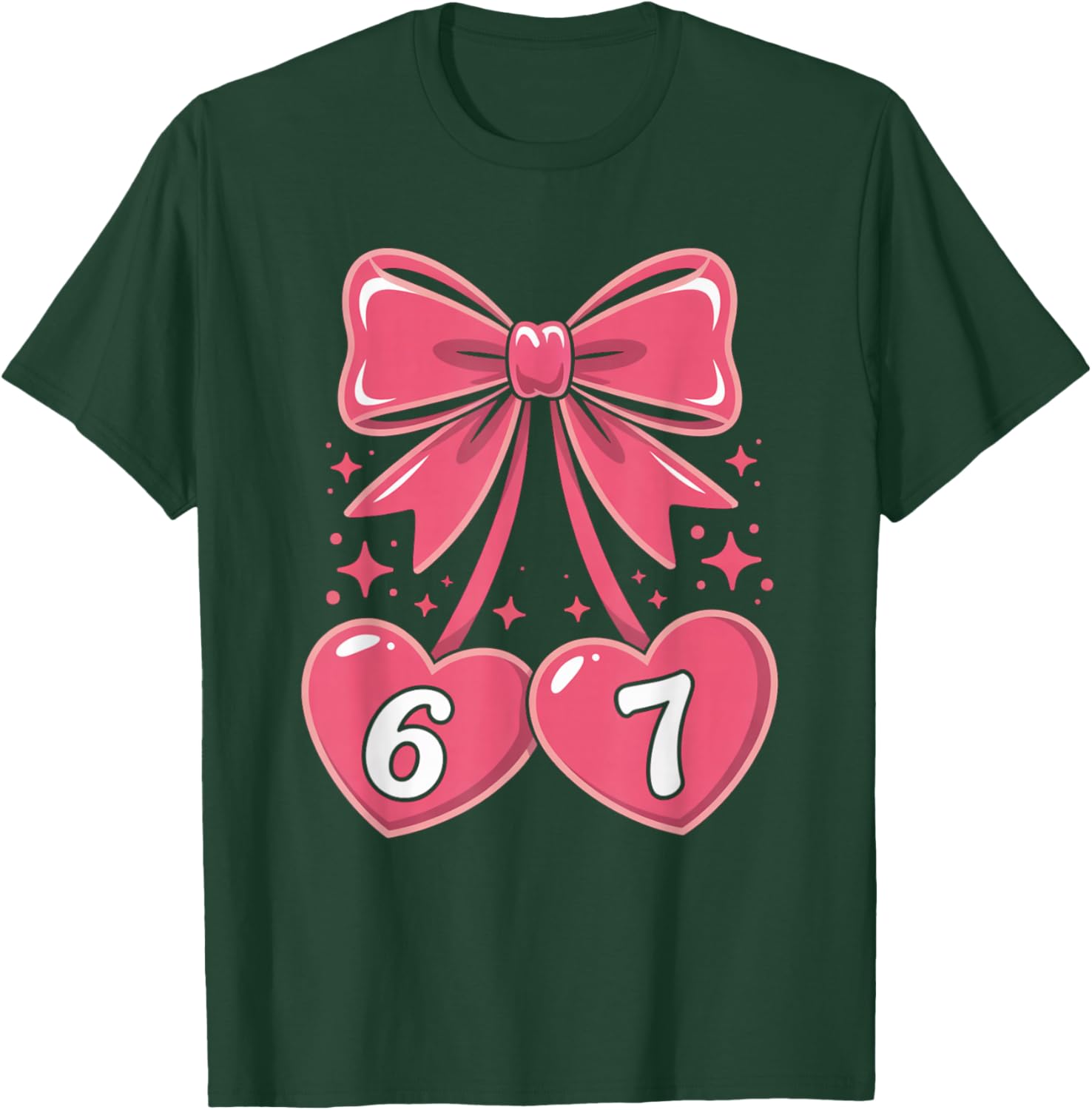 67 Valentines Day Hearts Bow Cute Pink Number Love T-Shirt - T-Shirt | Forest