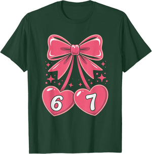 67 Valentines Day Hearts Bow Cute Pink Number Love T-Shirt - T-Shirt | Forest