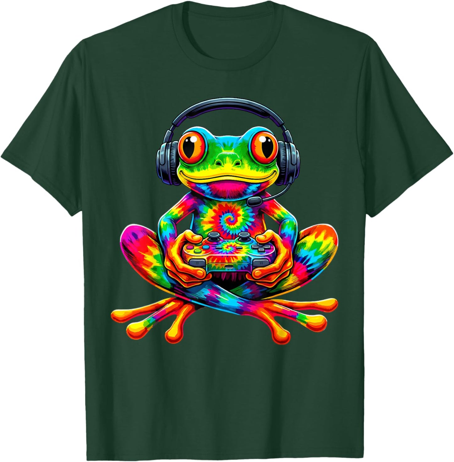 Tie-Dye Frog Gamer Peace Sign Hippie Funny Video Gaming T-Shirt - T-Shirt | Forest
