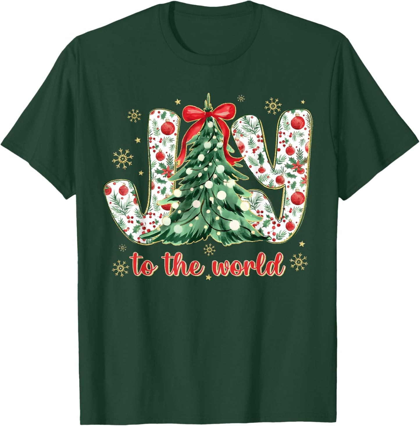 Jesus Christian Xmas Tree Holiday Christmas Joy to The World T-Shirt - T-Shirt | Forest