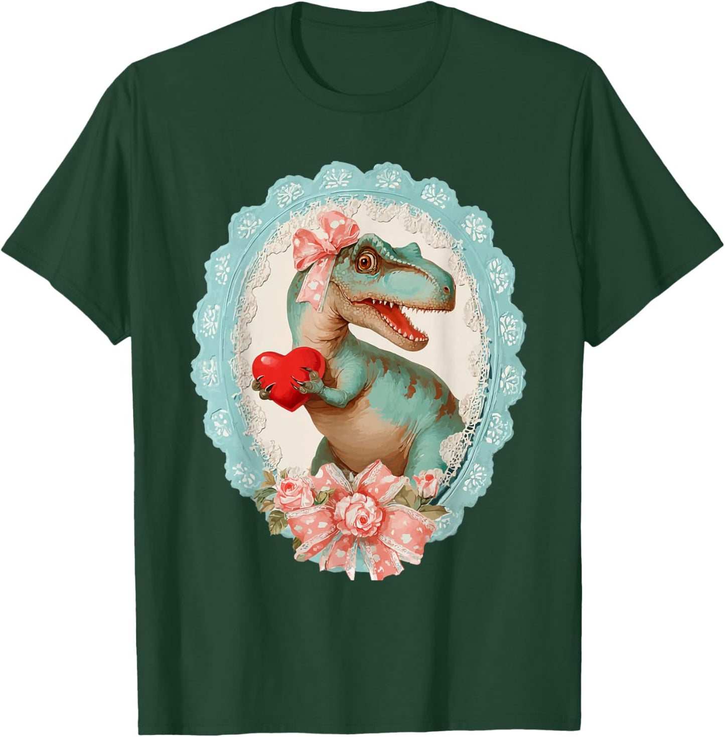 Vintage T-rex Valentine Cute Dinosaur with Heart Coquette T-Shirt - T-Shirt | Forest