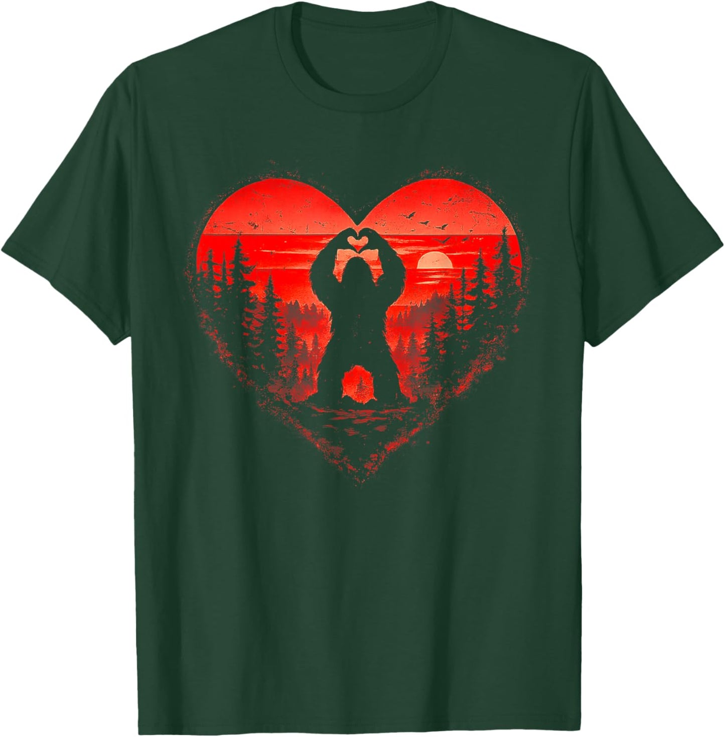 Retro Funny Bigfoot Sasquatch Heart Love Valentine Boy Men T-Shirt - T-Shirt | Forest