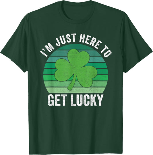 I'm just here to get Lucky Adult Humor Retro Shamrock T-Shirt - T-Shirt | Forest
