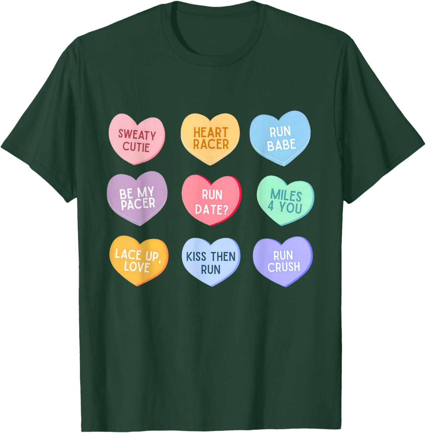 Heart Candy Running Runner Valentine Day Marathon Game Day T-Shirt - T-Shirt | Forest