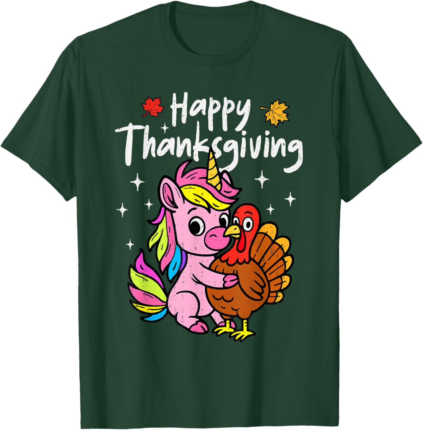 Happy Thanksgiving Unicorn Hug Turkey Cute Holiday Girl Kids T-Shirt - T-Shirt | Forest