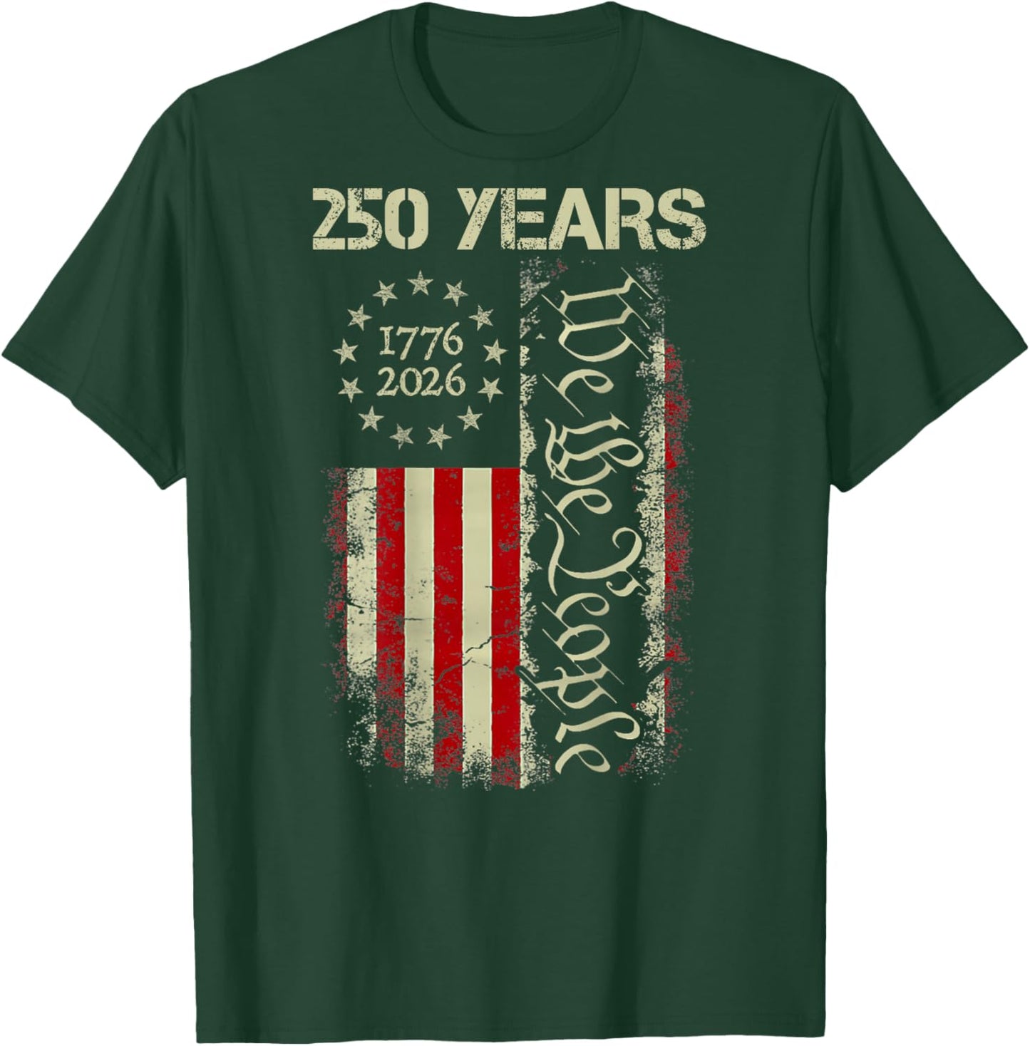250 Years Freedom 1776-2026 250th Birthday USA Flag -On Back T-Shirt - T-Shirt | Forest
