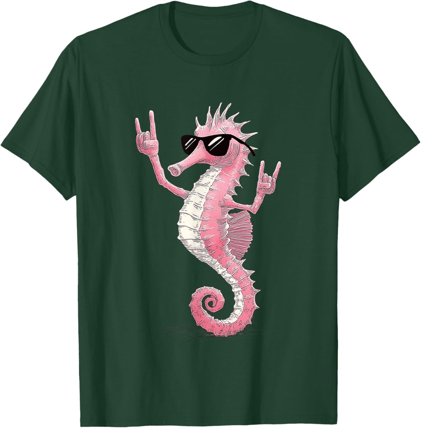 Rock On Seahorse Cool Sunglasses Attitude T-Shirt - T-Shirt | Forest