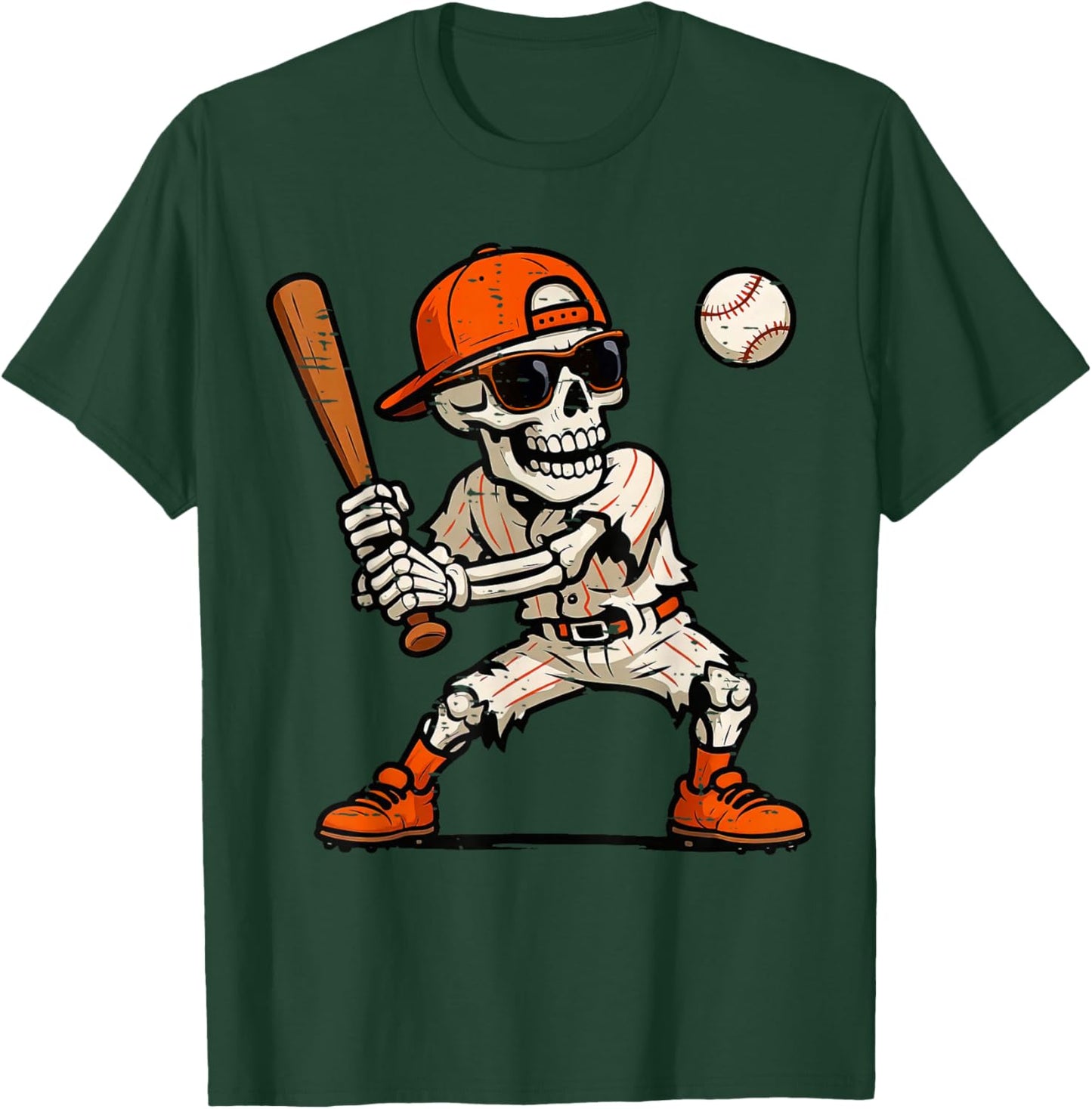 Funny Skeleton Playing Baseball Halloween Boys Men Kids T-Shirt - T-Shirt | Forest