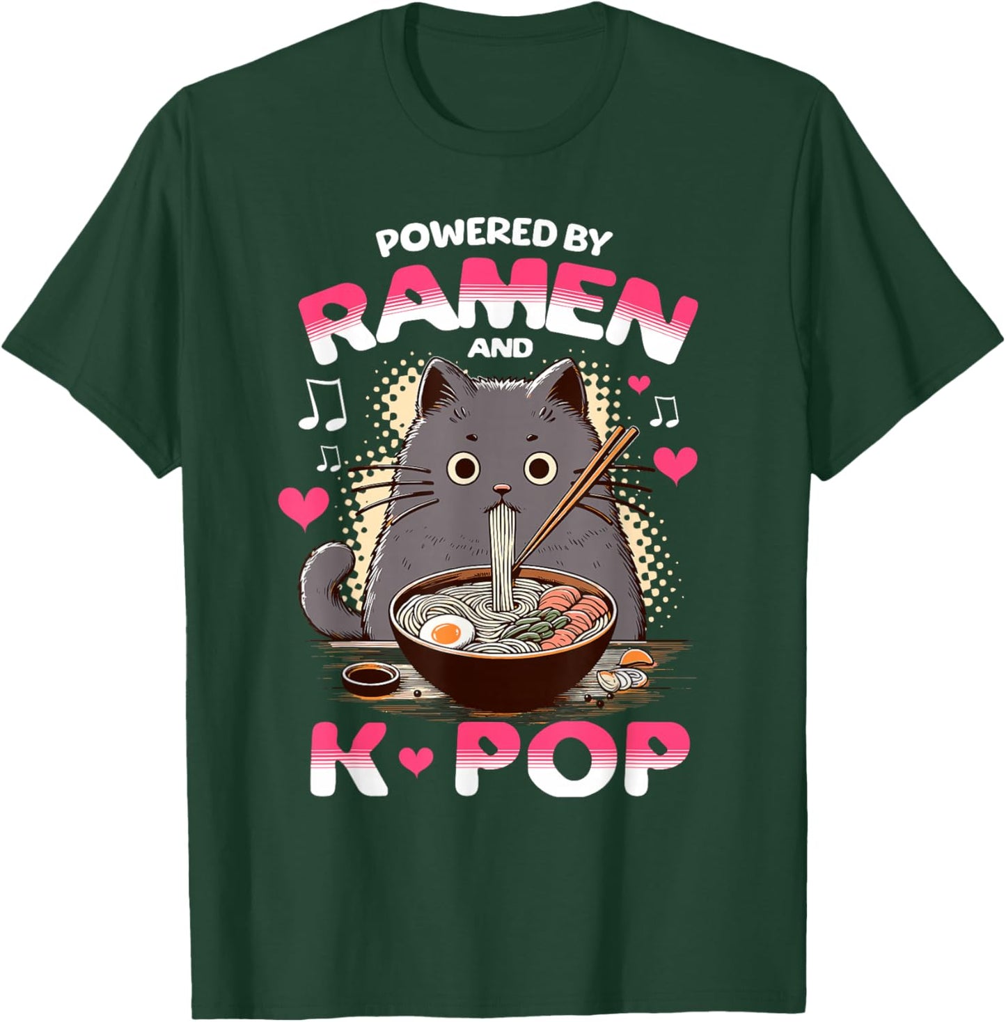 Powered by Ramen and K Pop Funny Anime Korean Music Manga T-Shirt - T-Shirt | Forest