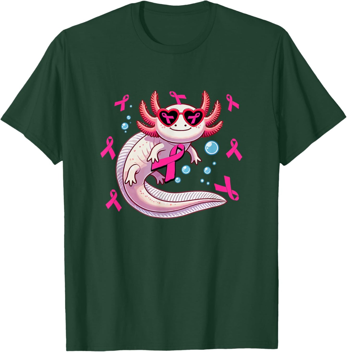 Axolotl Breast Cancer Awareness Pink Ribbons Women Lover T-Shirt - T-Shirt | Forest