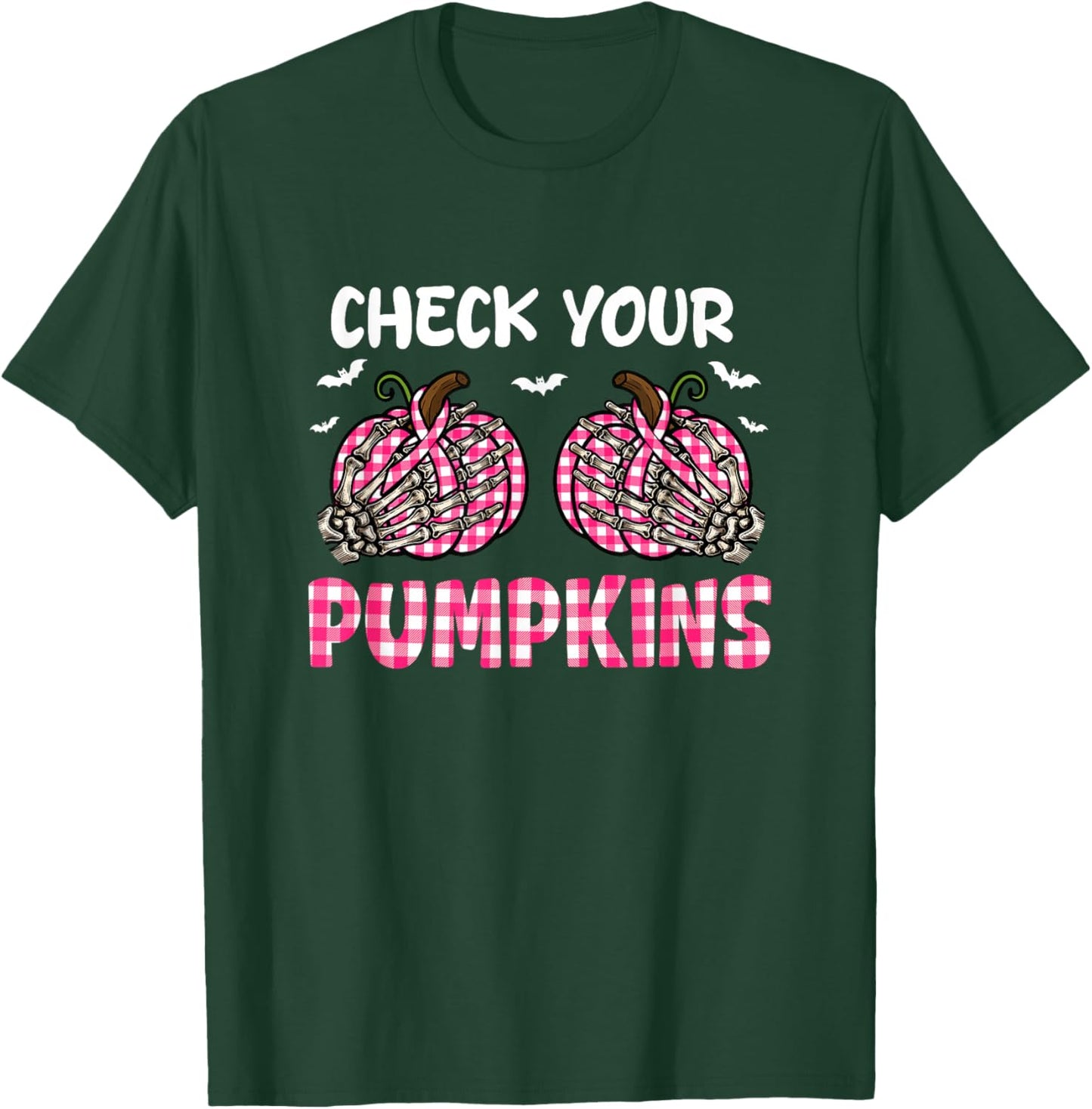 Check Your Pumpkins Breast Cancer Awareness Halloween Joke T-Shirt - T-Shirt | Forest