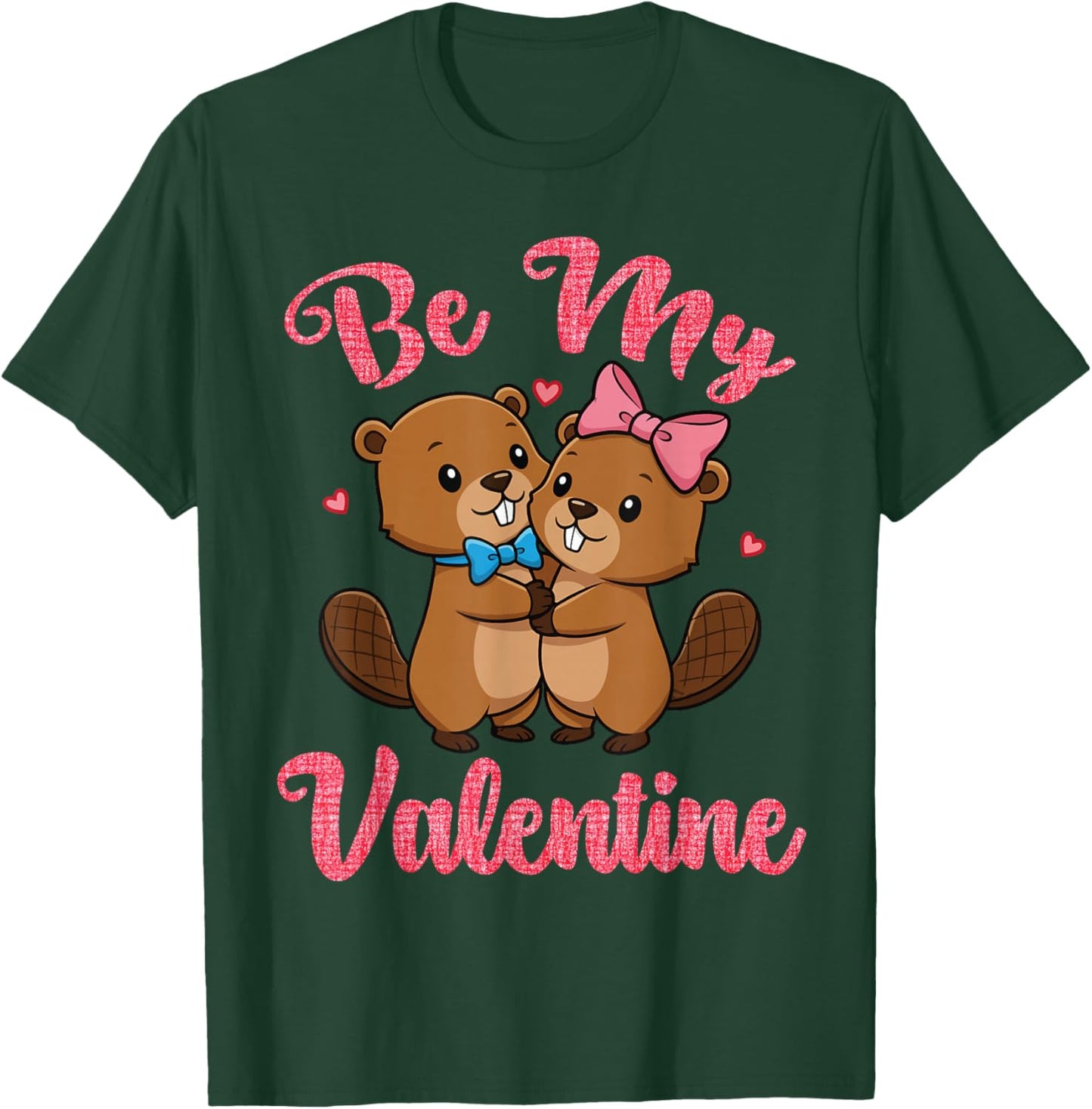 Cute Beaver Couple Hugging Be My Valentine Hearts Love T-Shirt - T-Shirt | Forest