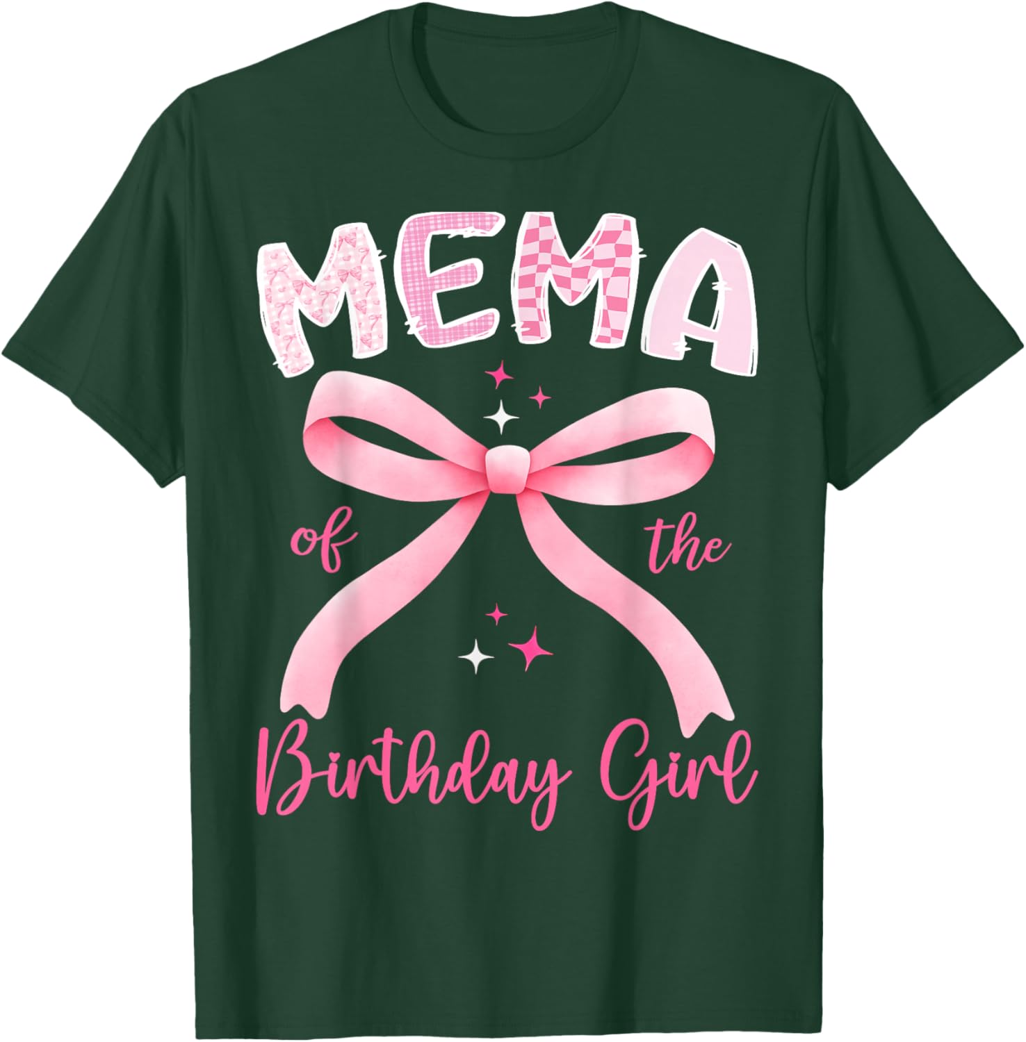 Mema of The Birthday Girl Pink Coquette Bow Family T-Shirt - T-Shirt | Forest