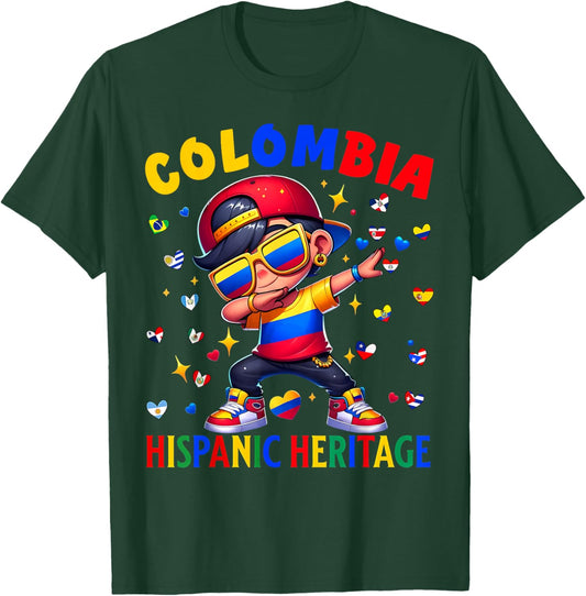 Hispanic Heritage Month Colombia Flag Colombian Boy Kids T-Shirt - T-Shirt | Forest