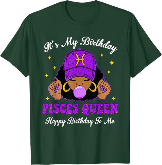 It's My Birthday Pisces Queen Purple Black Girl Women Cap T-Shirt - T-Shirt | Forest
