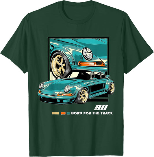 911 GT3 RS Classic Vintage Old Car USA Flag T-Shirt - T-Shirt | Forest