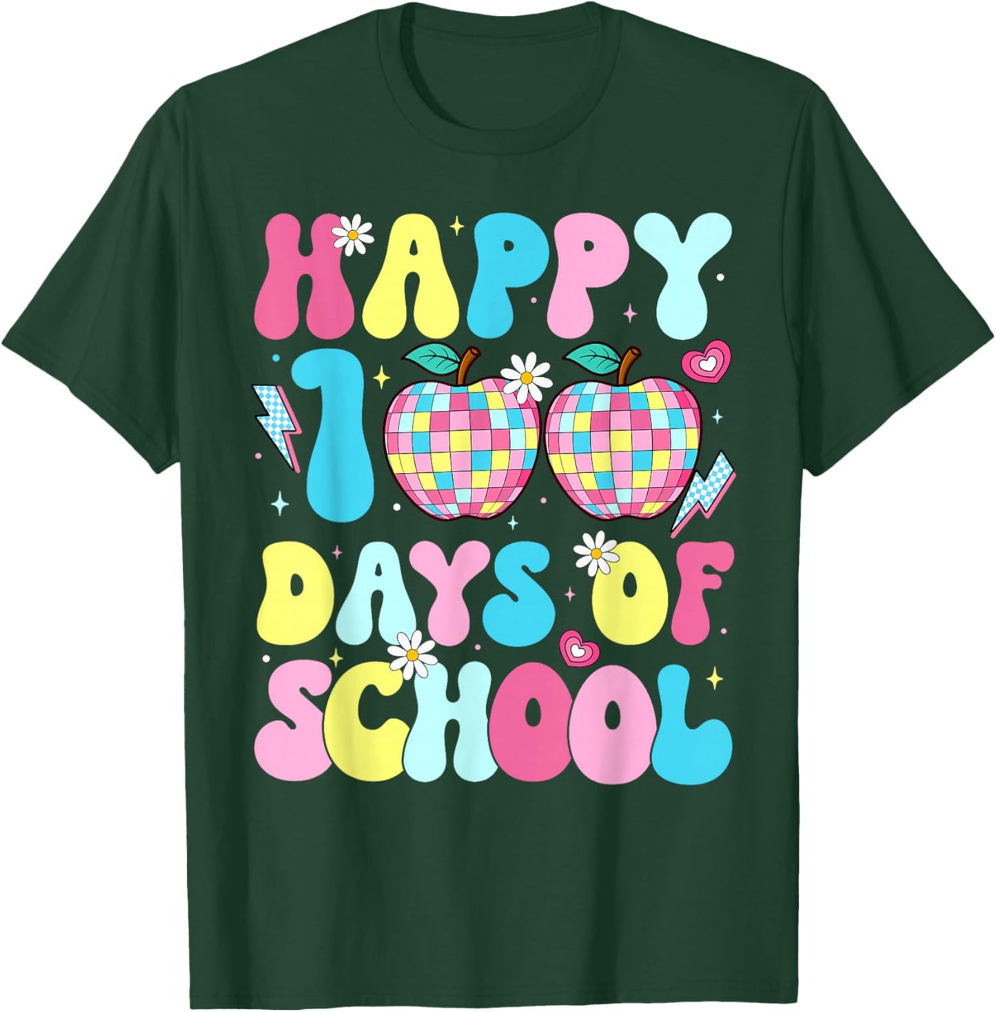 100 Days of School Disco Apple 100th Day Teacher Student T-Shirt - T-Shirt | Forest