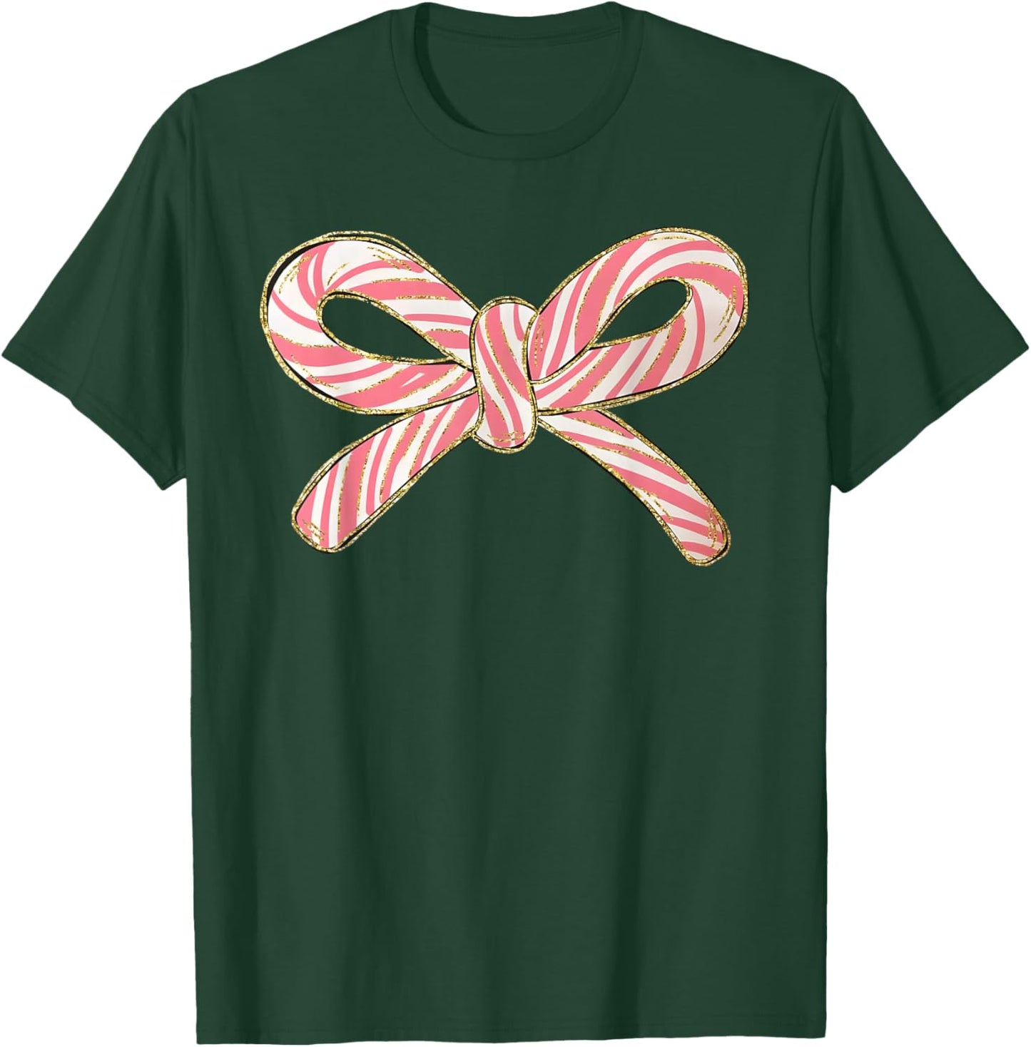 Candy Cane Coquette Bow Christmas Season Girls Retro T-Shirt - T-Shirt | Forest