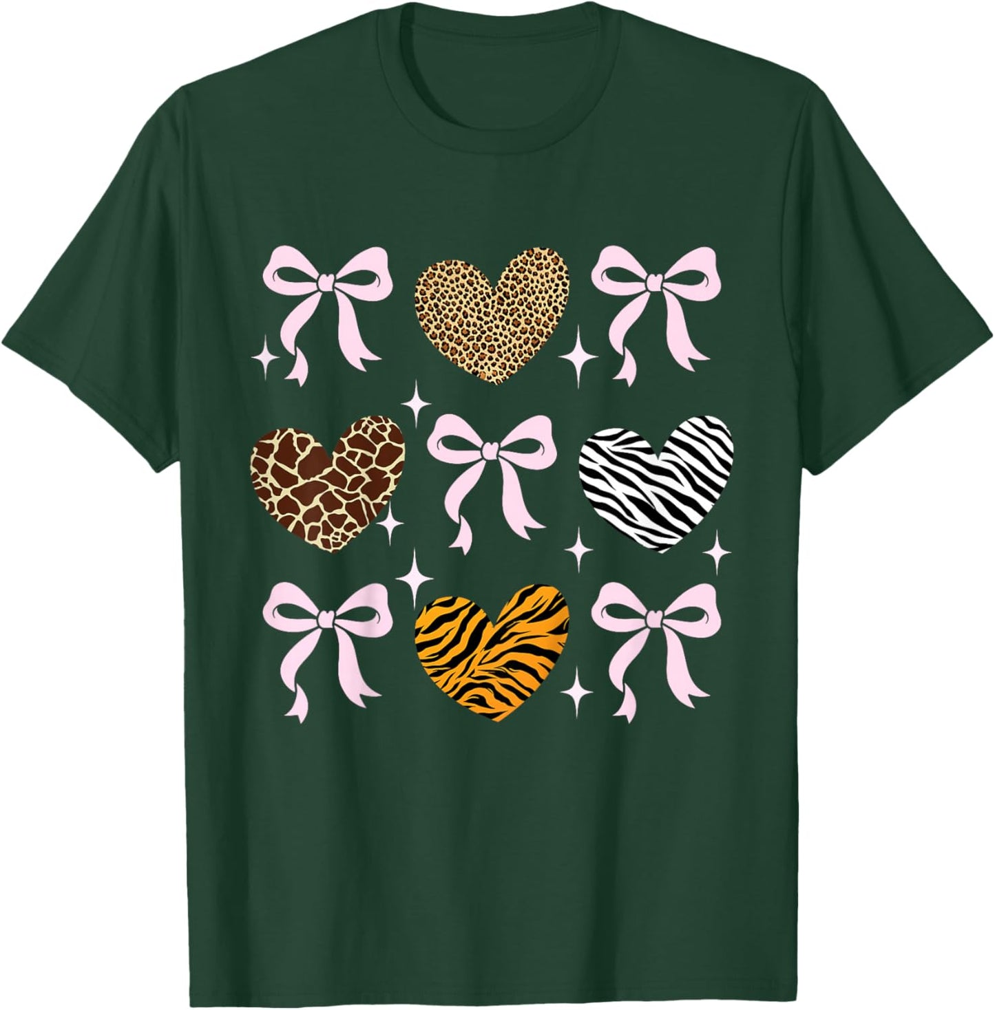 Girls Animal Print Bow Clothes Kids Cheetah Leopard Heart T-Shirt - T-Shirt | Forest