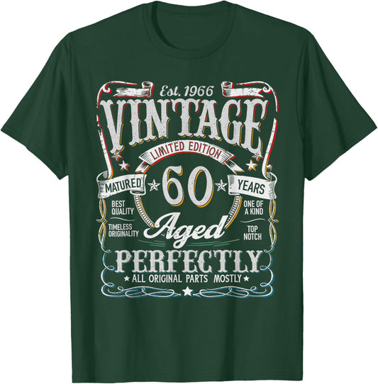 Vintage 1966 60th Birthday Gift Men Women 60 Year Old Retro T-Shirt - T-Shirt | Forest