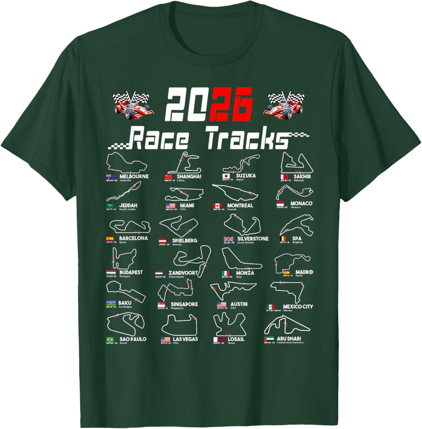 2026 Motorsport Racing Car Schedule T-Shirt - T-Shirt | Forest