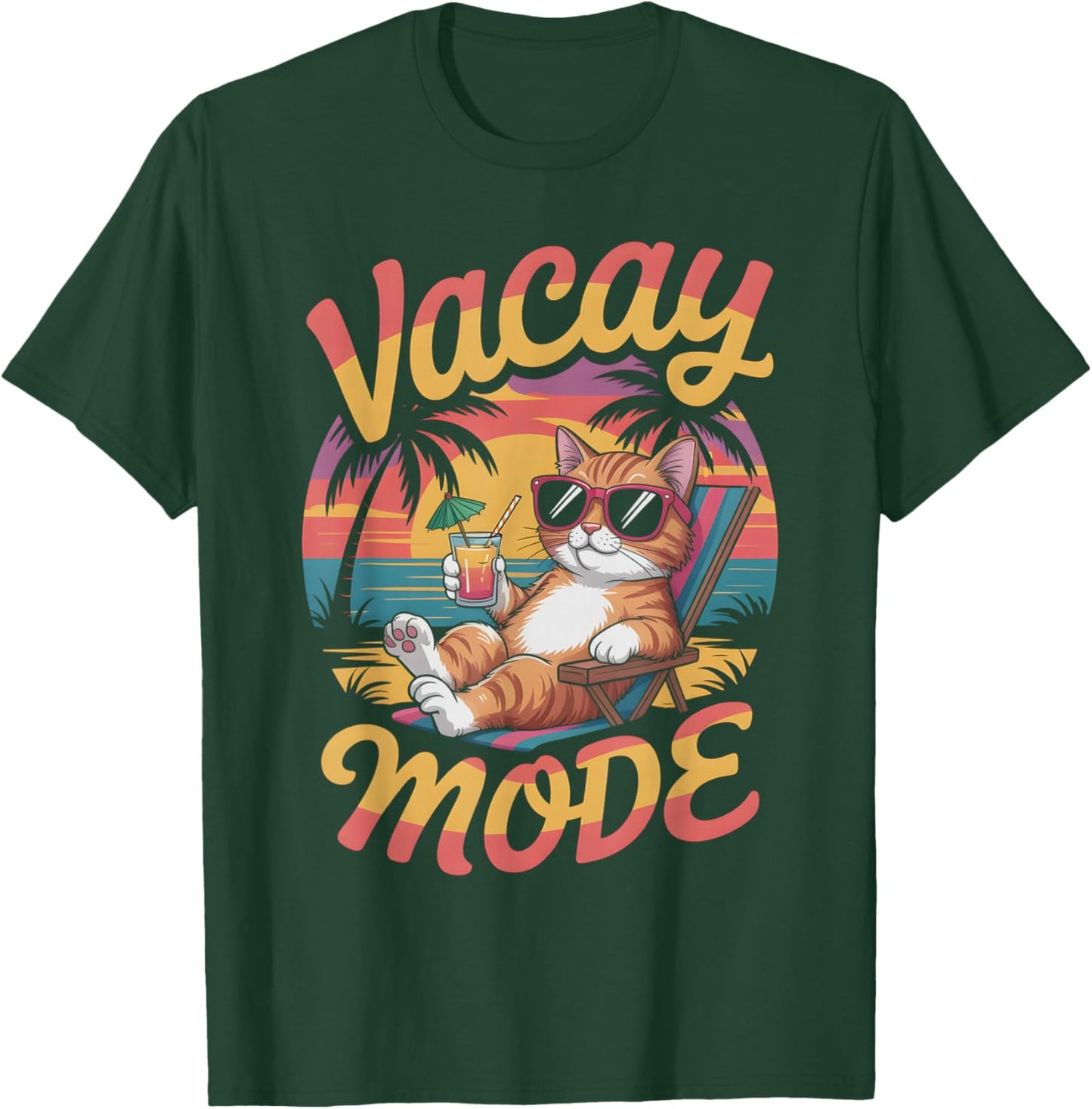 Feline Vacay Mode On Cat Cruise Vacation Cancun Besties Trip T-Shirt - T-Shirt | Forest