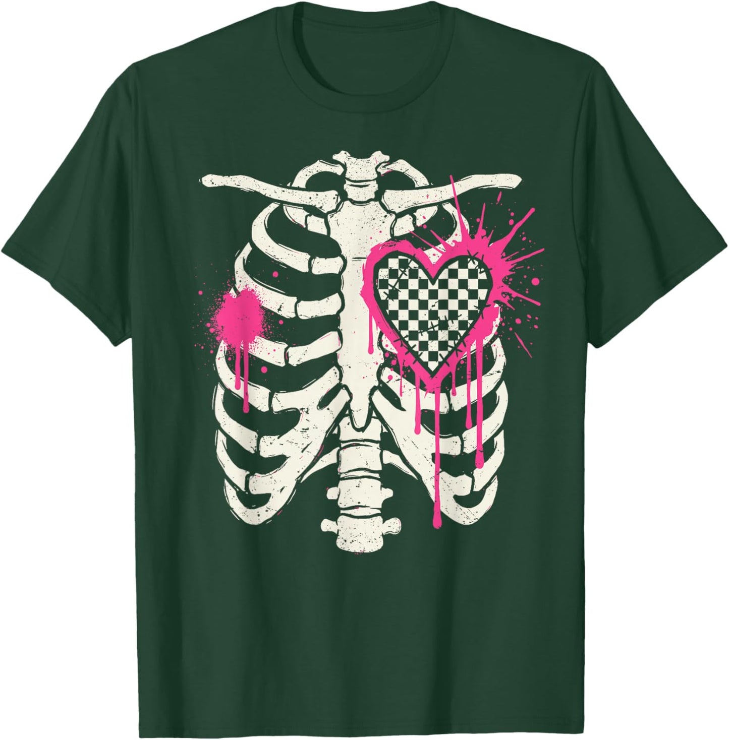 Scenecore Ribs & Heart | Still Emo Y2K 2000s Alt Mall Goth T-Shirt - T-Shirt | Forest