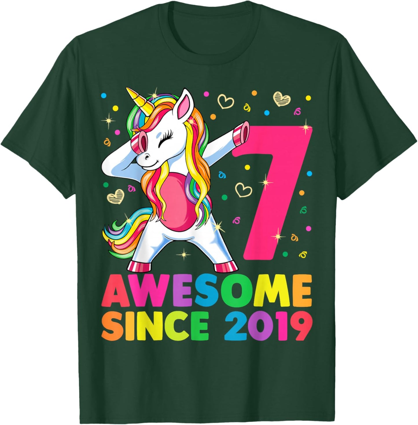 7 Years Old Unicorn Dabbing 7th Birthday Girl Unicorn Party T-Shirt - T-Shirt | Forest
