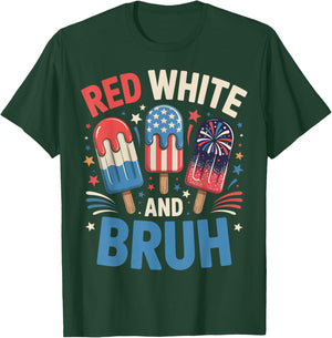 Red White and Bruh 4th of July Summer Popsicle USA Flag T-Shirt - T-Shirt | Forest