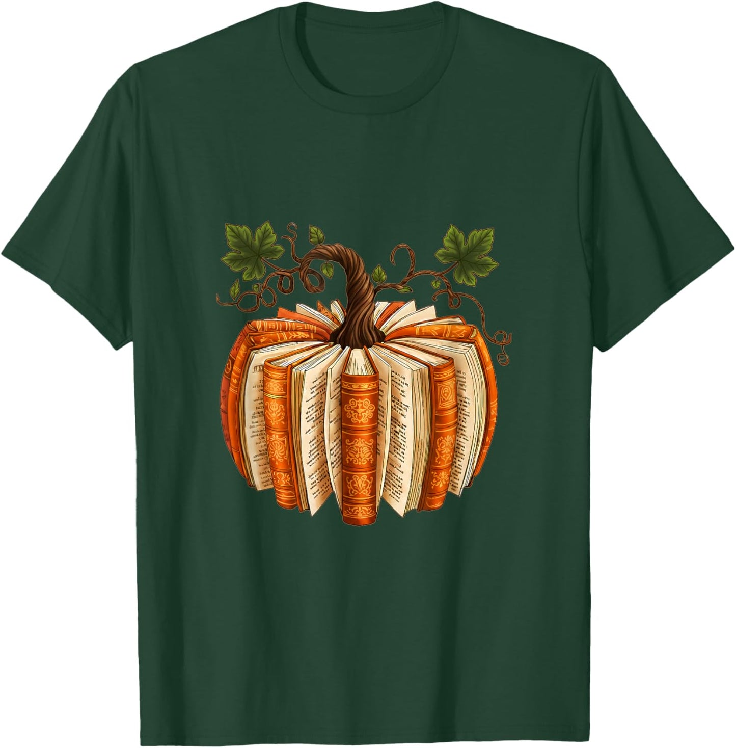Vintage Pumpkin Books Fall Reading Teacher T-Shirt - T-Shirt | Forest