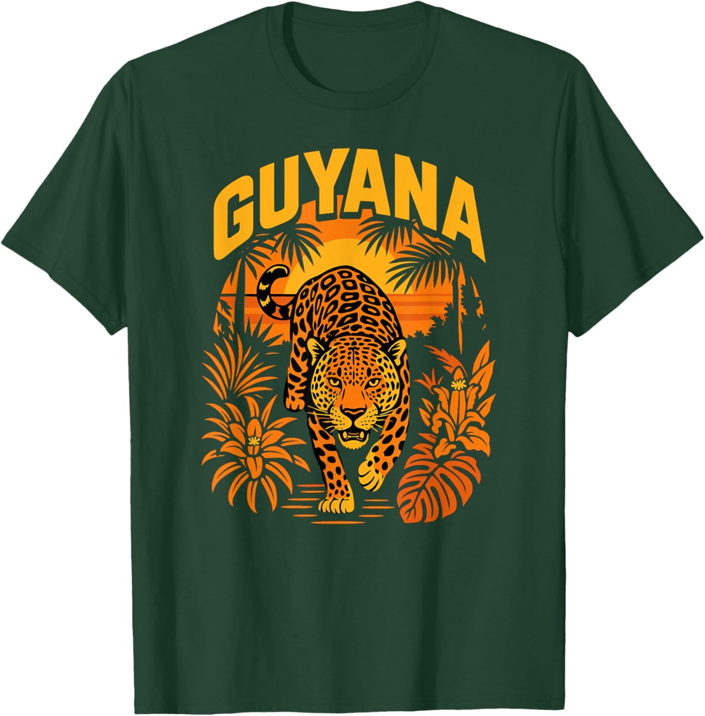 Guyana Jaguar, Sunset Jungle Cat, Tropical Wildlife Animal T-Shirt - T-Shirt | Forest